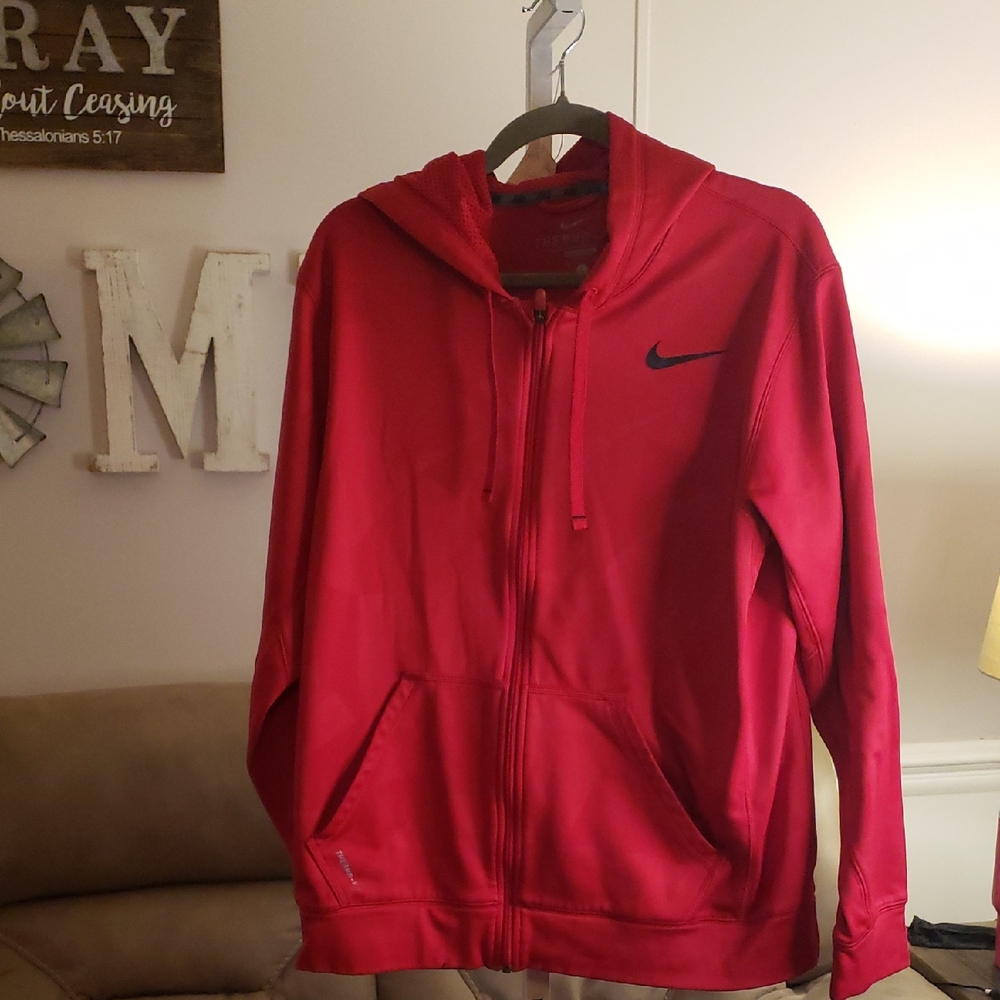 Nike Red Zip-Up Hoodie Men Large